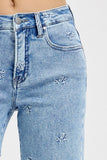 Embroidered Wide Leg Risen Denim