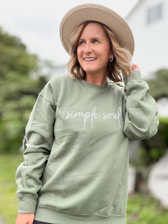 Simple Soul Sweatshirt in Olive with White