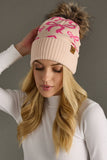 Lt. Pink & Bright Pink Bow Pom Hat