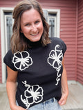 Floral Contrast Sweater in Black
