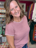 Stitched Hem Sweater in Rose