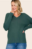 Center Seam Mini Waffle Sweater Top