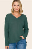 Center Seam Mini Waffle Sweater Top