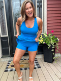 Racerback Sonic Blue Romper Built in Bra Dress