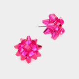 Pink Christmas Gift Bow Stud Earrings