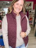 Burgundy Quilted Vest with Gold Accent