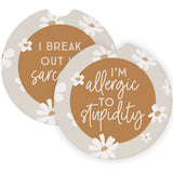 Allergic Stupidity Sarcasm Funny Car Coaster Set