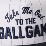 Take Me Out to the Ballgame Pinstripe Trucker Hat: NAY-WHT / ONE SIZE