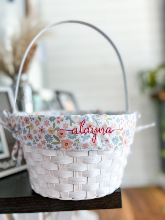 Embroidered - Floral Lined Easter Basket