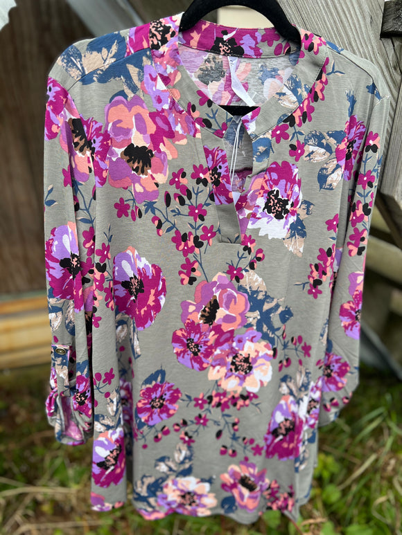 Grey Floral Floral Gabby Top