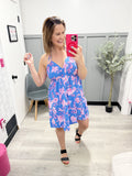 Tie Neck Floral Dress in Blue