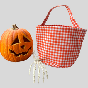 Orange Plaid Embroidered Halloween Trick or Treat Bag