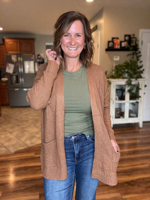 Waffle Cardigan in Camel