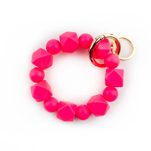 Hot Pink Beaded Wristlet Keychain Hexagon Silicone |