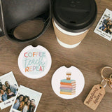 Coffee Teach Book Stack Teacher Gift Car Coaster Set