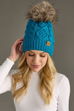 Sapphire Blue Cable Knit Pom Hat