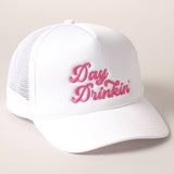 Day Drinkin Texts Embroidery Mesh Back Trucker Hat: BLUSH / ONE SIZE