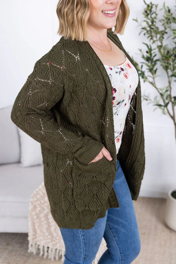 Open Knit Cardigan in Olive