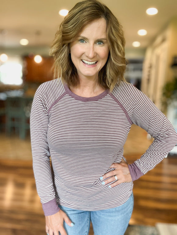 Raglan Striped Top in Plum