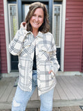 Santa Fe Shacket in Ivory Grey Plaid
