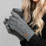 Olive CC Cable Knit Fleece Lined Women's Gloves