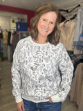 Rooster Floral Print Cozy Sweatshirt