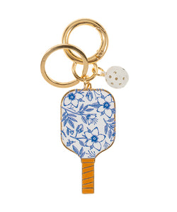 Pickle Ball Keychain in Blue Floral