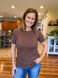 Short Sleeve Fall Waffle Top in Brown