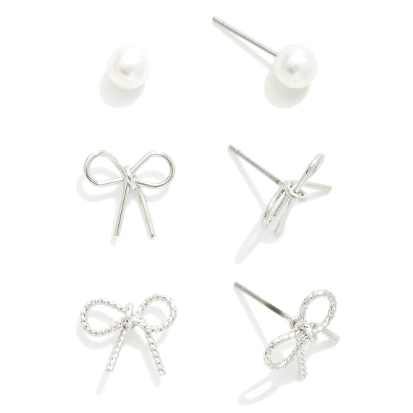 Silver Bow Accent Stud Set