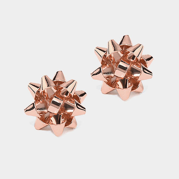 Rose Gold Christmas Gift Bow Stud Earrings