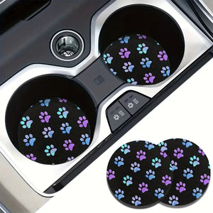 Blue and Purple Paw Print Car Coaster Set