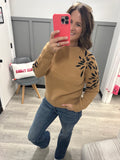 Embroidered Sleeve Sweater in Camel