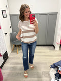 Wide Neck Stripe top in Mocha