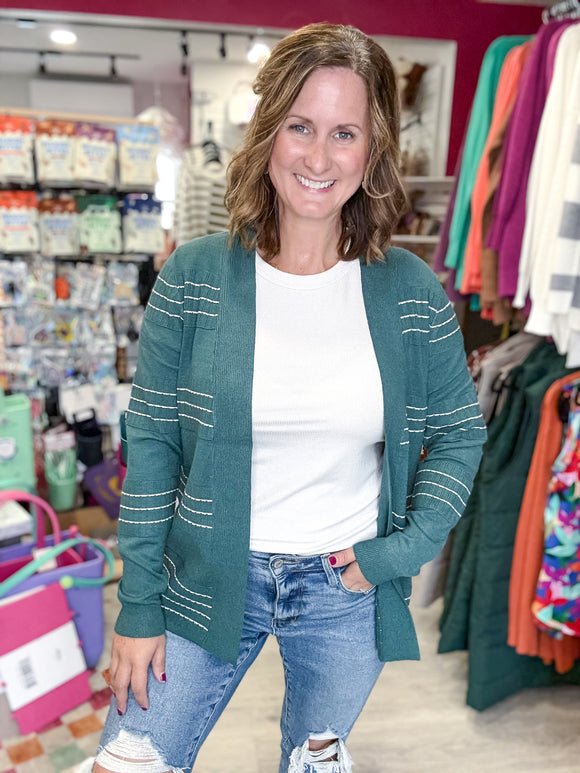 Stripe Cardigan in Dark Jade