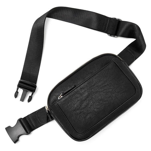 Black Faux Leather Belt Bag