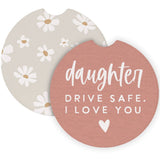 Pink Drive Safe Daisies Car Coaster Set