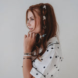 "Flirt" Polka Dot in Cream & Black with Green Accent Hair Tie Bracelets: Medium