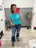 Zara Ribbed Tee in Aqua