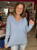 Light Blue Mini Waffle Center Seam Sweater