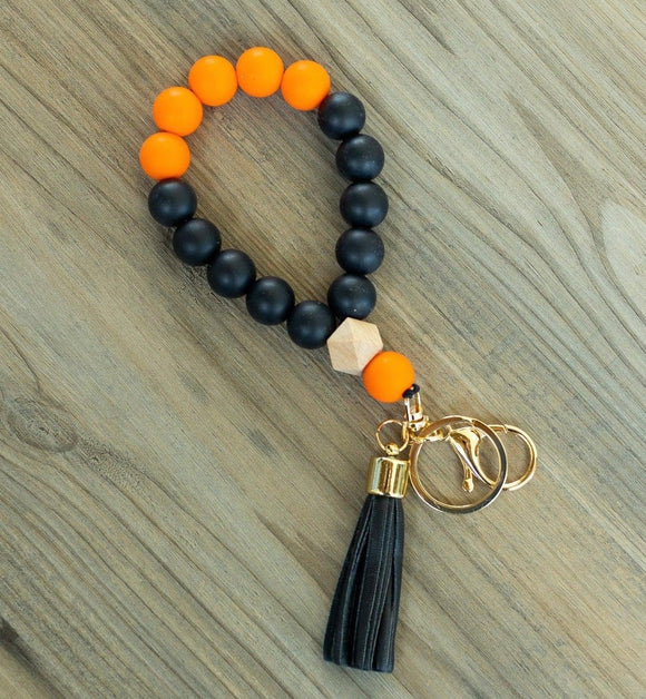 Silicone Bracelet Key Ring in Black Orange