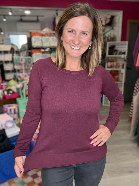 Camille Raglan Sweater in Merlot