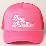 Day Drinkin Texts Embroidery Mesh Back Trucker Hat: BLUSH / ONE SIZE
