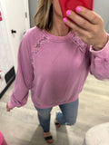 Kara Crochet Trim Orchid Pullover