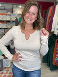 Notched Neck Top in Oatmeal