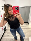 Black Mesh Lace Top