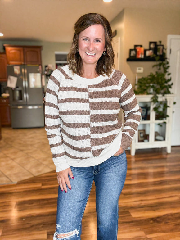 Color Block Stripe Sweater in Mocha