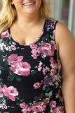 Luxe Crew Tank Black and Mauve Floral