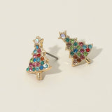 Rhinestone Paved Christmas Tree Stud Earrings: Clear,Gold