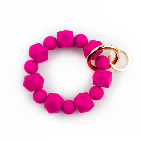 Magenta Beaded Wristlet Keychain Hexagon Silicone |