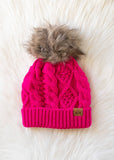 Bright Pink Cable Knit Pom Hat